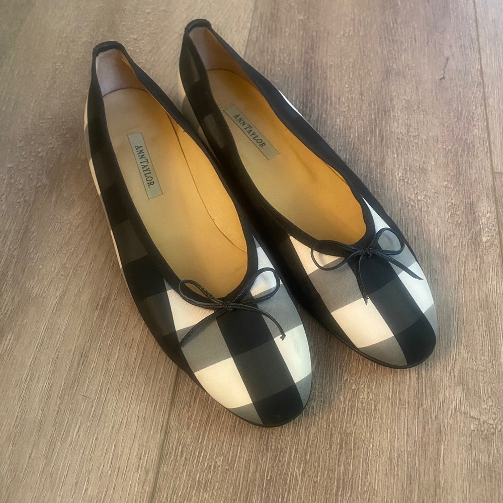 Ann Taylor Vintage Black White Gingham Ballet‎ Flats Size 9.5 NEW